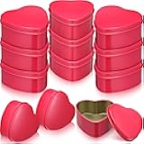 Moxweyeni 12 Pieces Valentine's Day Heart Shaped Metal Tins Box with Lids Valentine's Day Candy Boxes Cookie Biscuits Jar Empty Tin Box for Candies Treasures Cookies Kitchen Wedding Parties(Rose Red)
