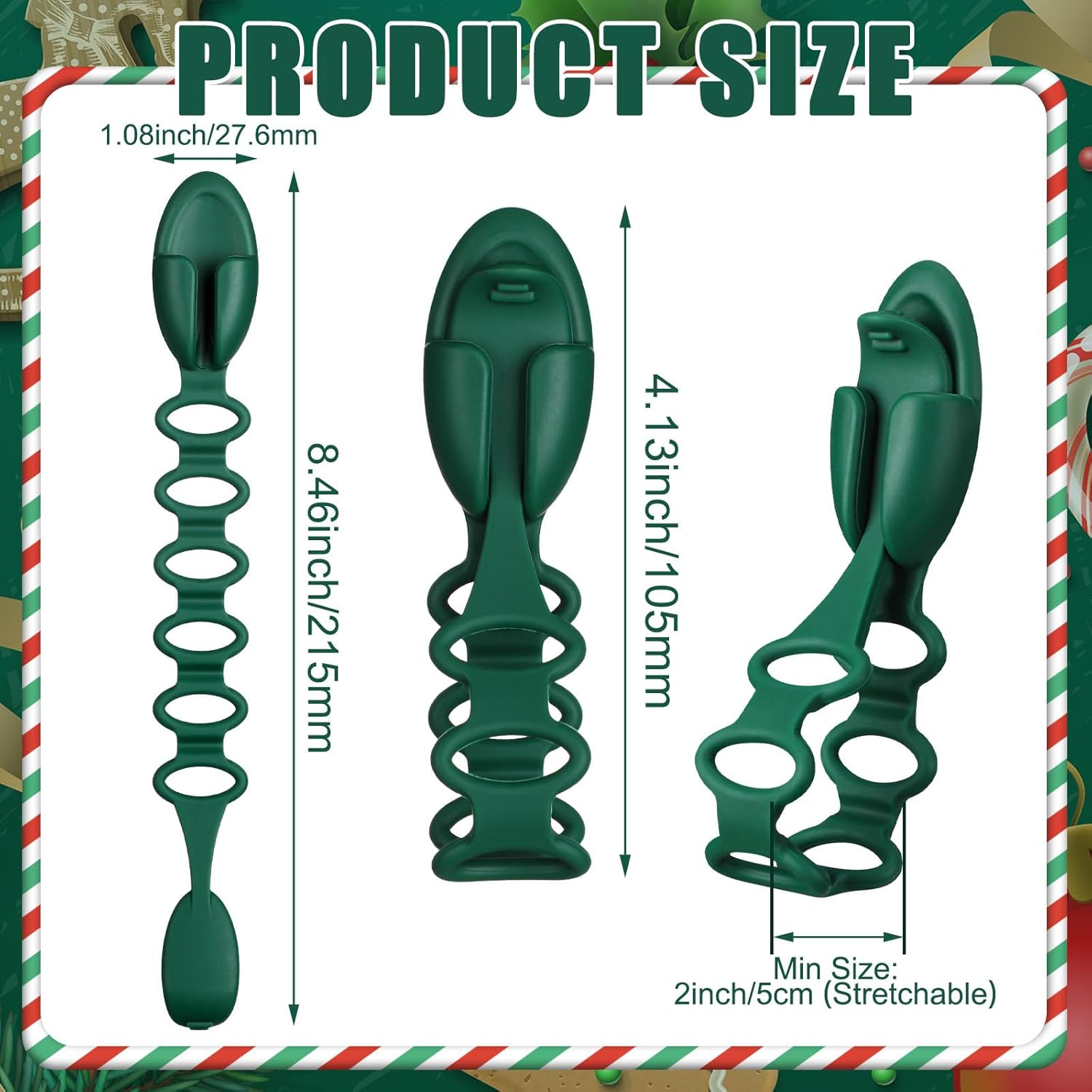 Cinnvoice 24 Pack Christmas Garland Hanger for Mantle Christmas Garland Hooks Wreath Ties Fireplace Stocking Holder Reusable Silicone Adhesive Straps for Fireplace Staircase Front Door (Dark Green)