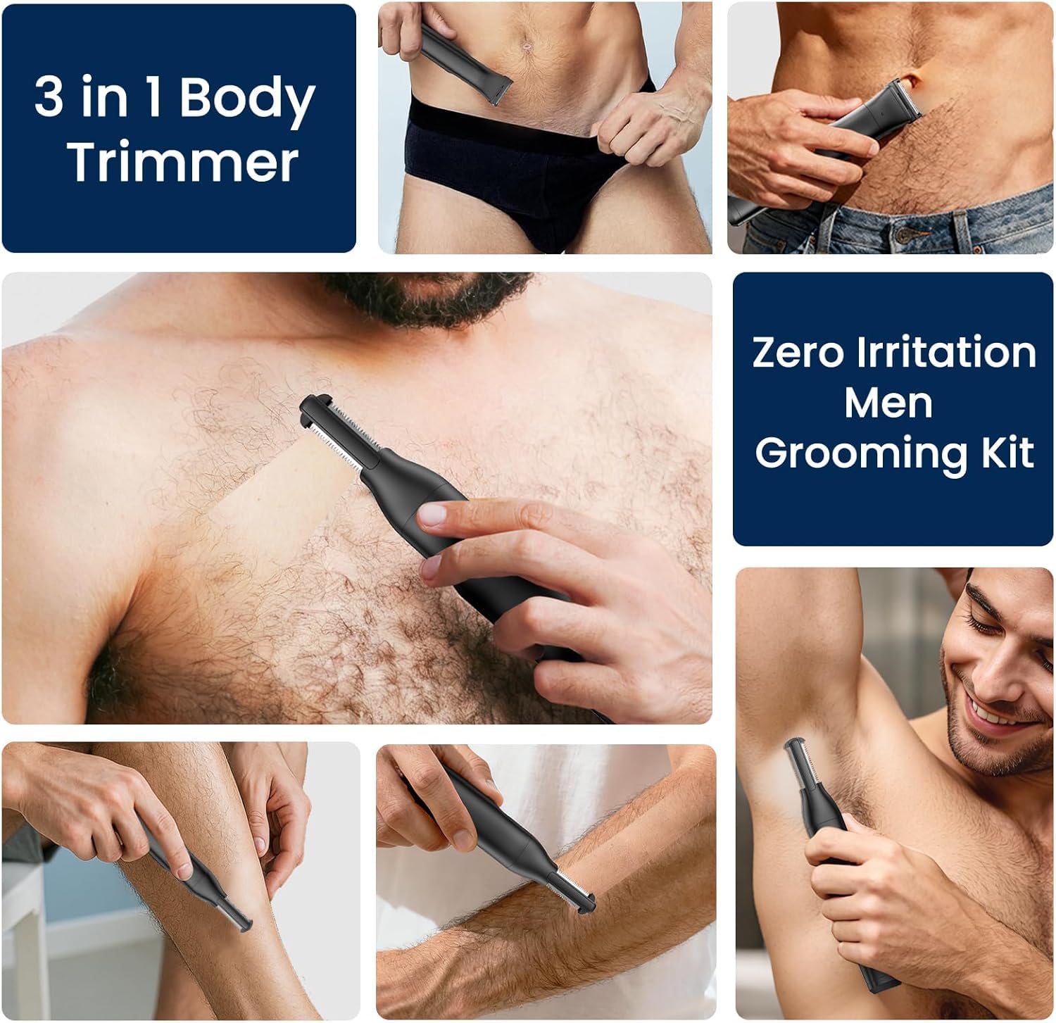 MAXGROOM Tondeuse à barbe et corps pour homme, rasoir électrique 3 en 1 pour le visage, la poitrine, les bras, les jambes, les rasoirs de voyage, tondeuse humide/sèche imperméable