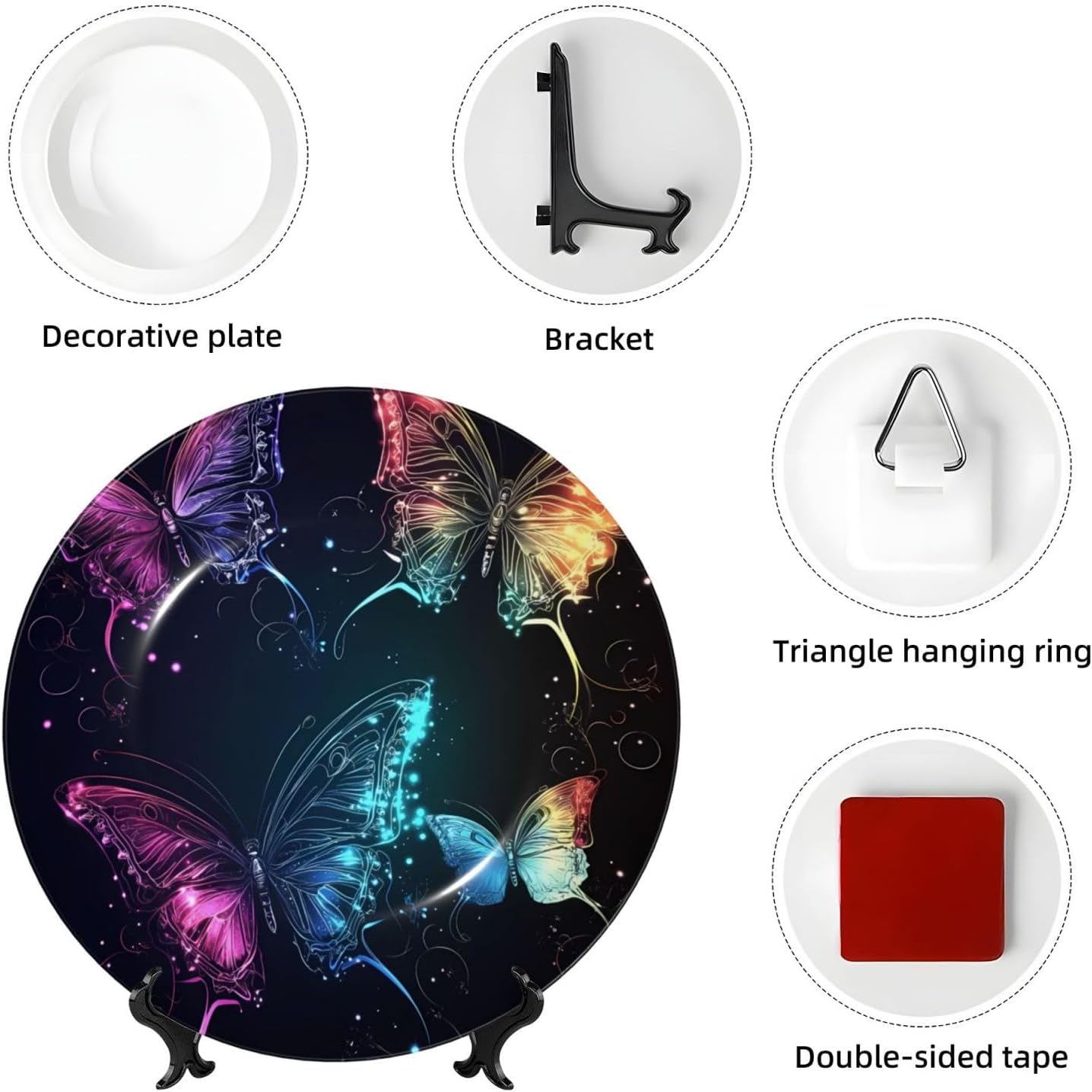 Glowing Night Butterfly Style Ceramic Plate Display Home Display With Stand Wall Hanging Plate For Home Decor 10 Inch