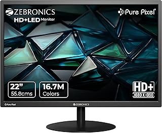 ZEBRONICS V22HD+LED, 22 Inch (55.8cm) LED Monitor, Dual HDMI & VGA Input, HD+1680 x 1050, 220nits Brightness, 5000000:1 Dynamic Contrast Ratio, 16.7M Colors,16:10 Aspect Ratio, Wall Mountable
