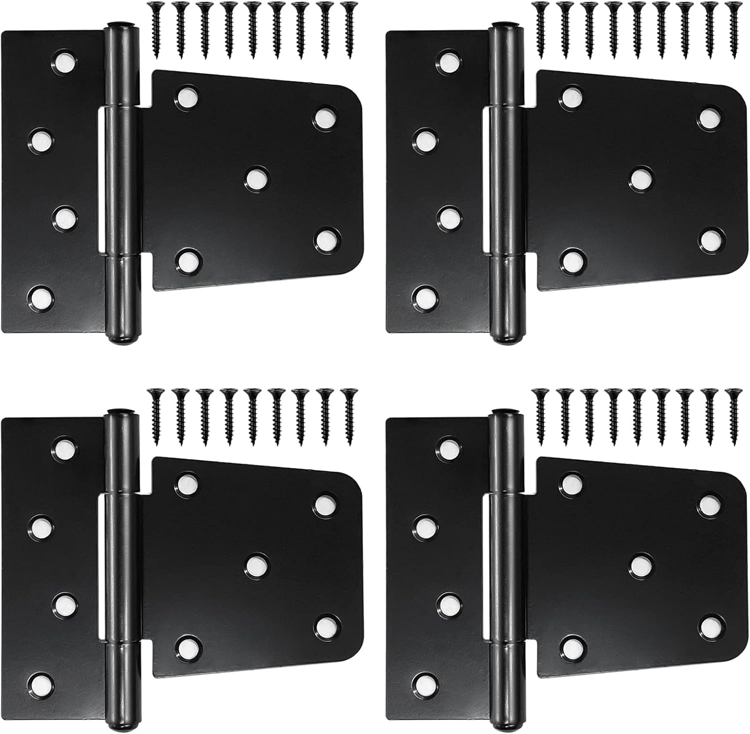 Heavy Duty Gate Hinges - 4 Pack, Black Iron 3.5 Inch Hinges for Wood Shed, Barn Door, Fence Gate Swing (Screws Included)