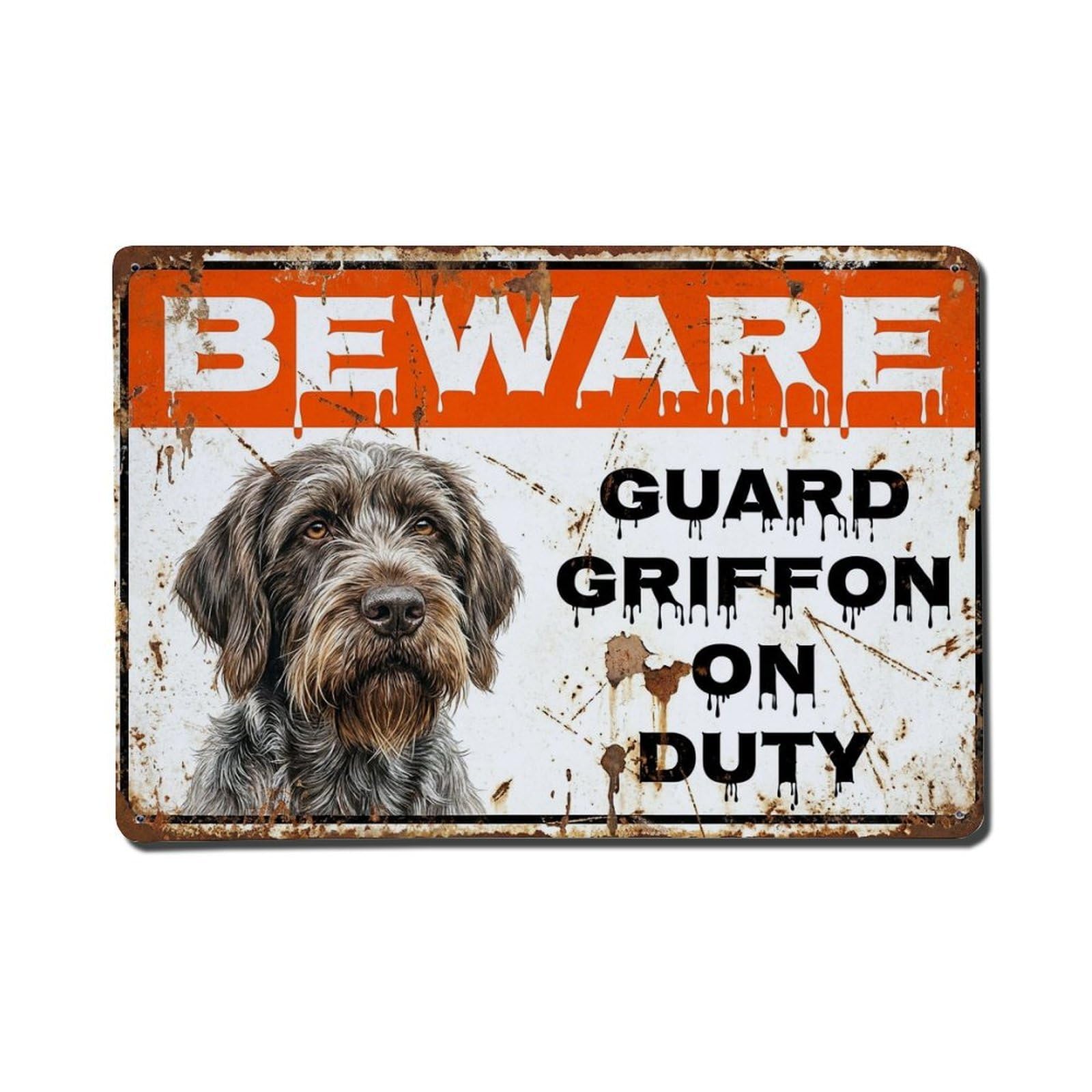 Vintage Funny Wirehaired Pointing Guard Beware of Dog Garage Metal Tin Sign