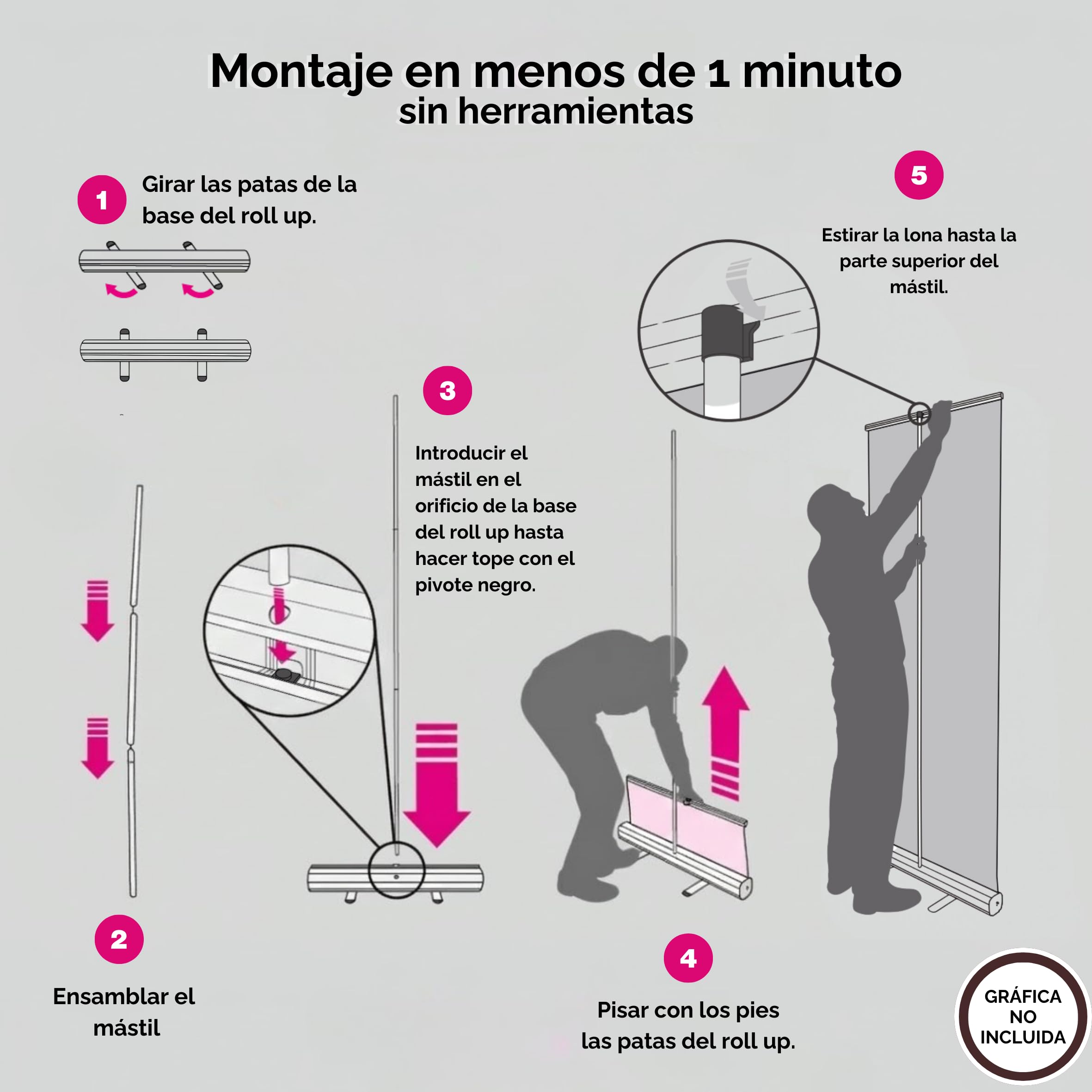 Estructura Roll Up 85x200 cm de Aluminio - para Colocar Pancarta Cartel o como Photocall - Expositor Publicitario con Lona Personalizada + Bolsa de Transporte