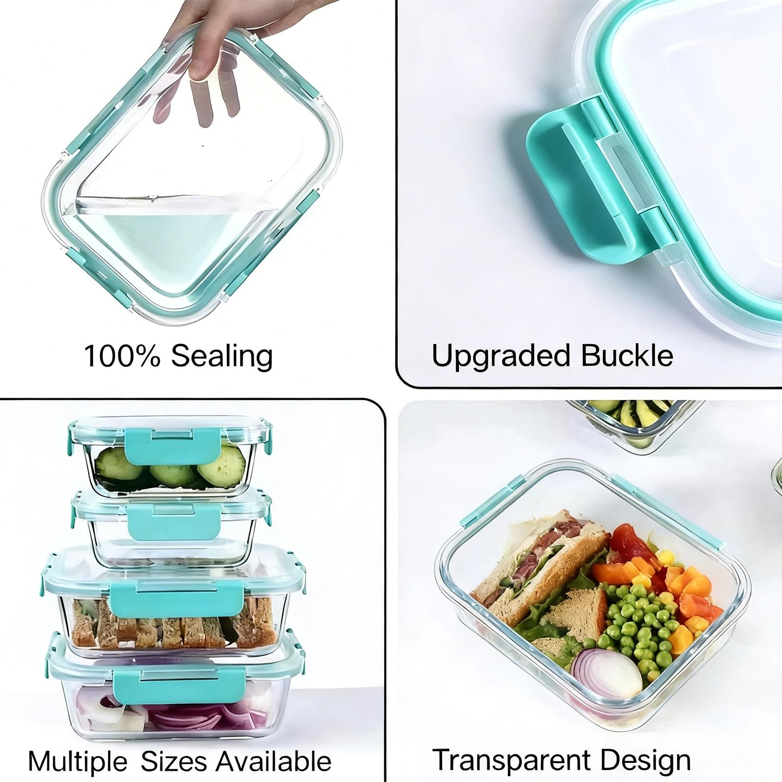 Confezione da 15 contenitori per alimenti in vetro con coperchi, contenitori ermetici per la preparazione dei pasti, scatole bento ermetiche con coperchio a prova di perdite, per microonde