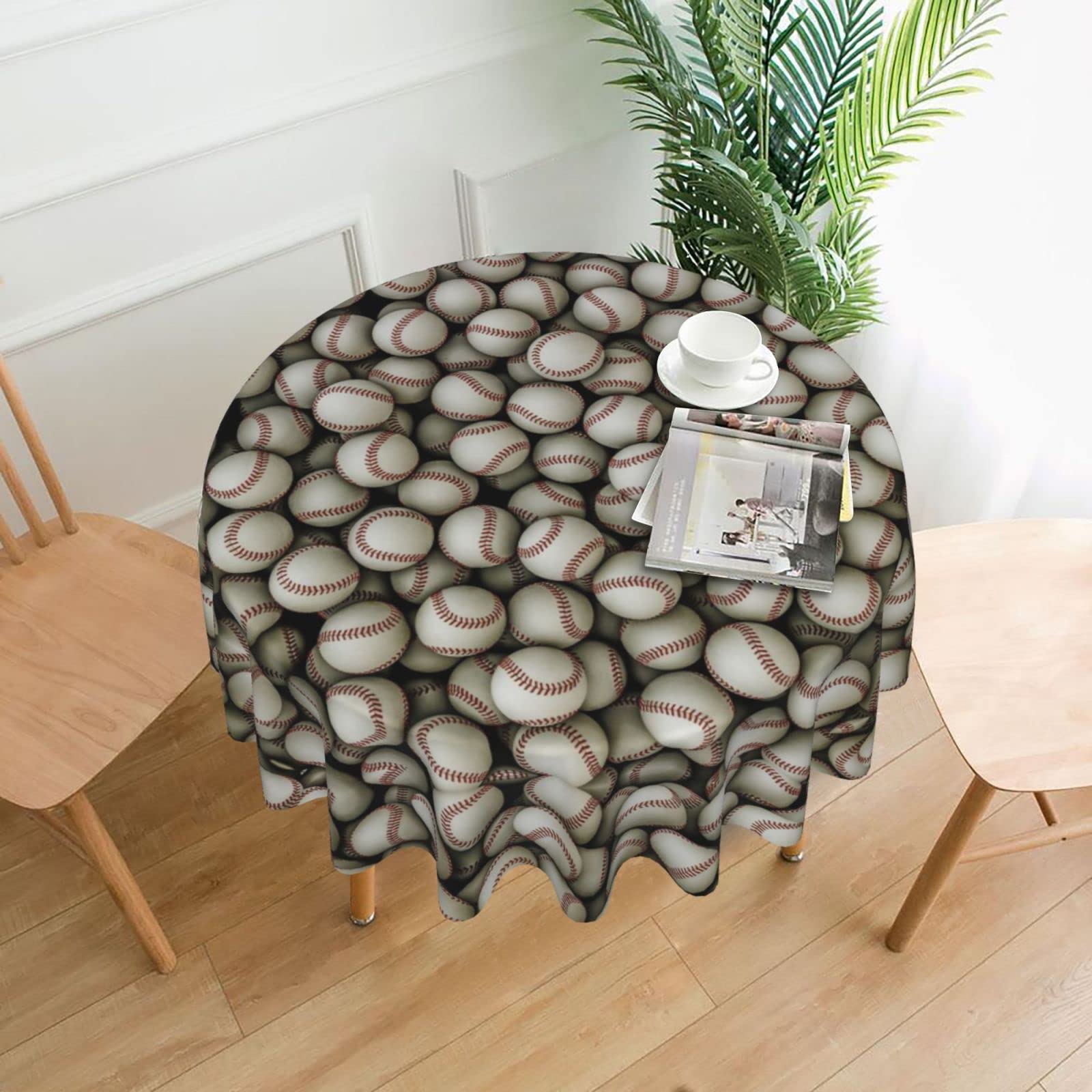 Lawenp Baseball Decorative Round Table Cloths - 60 Inches in Diameter for Buffet Tables, Parties, Holiday Dinners.
