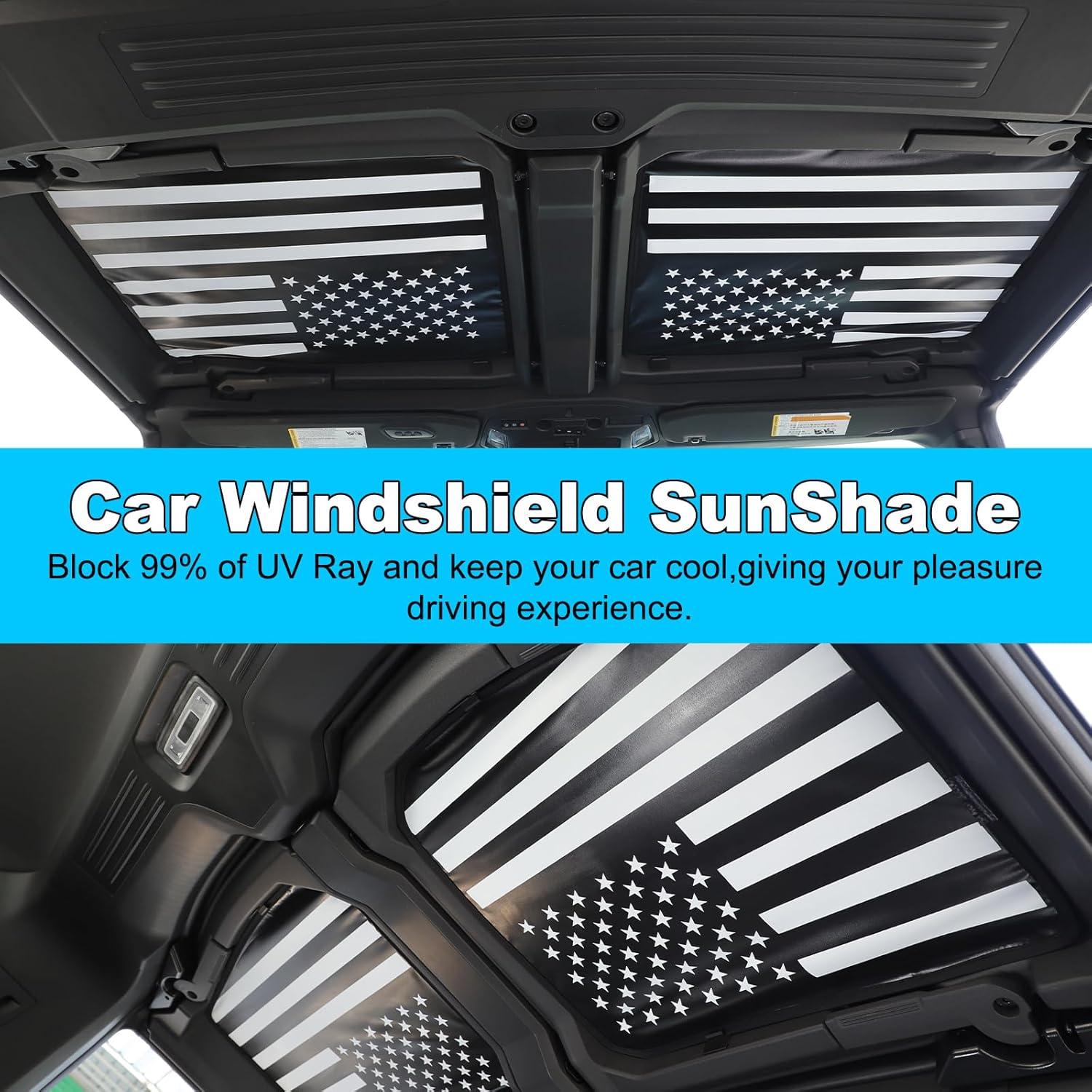 Roof Sunshade for 2022-2024 2025 Hummer EV Accessories 4 Glass Visor Sunroof Sun Shade Protection Heat Insulation Top Window Cover UV Blocking Won't Sag for Hummer EV SUT SUV (American Flag)