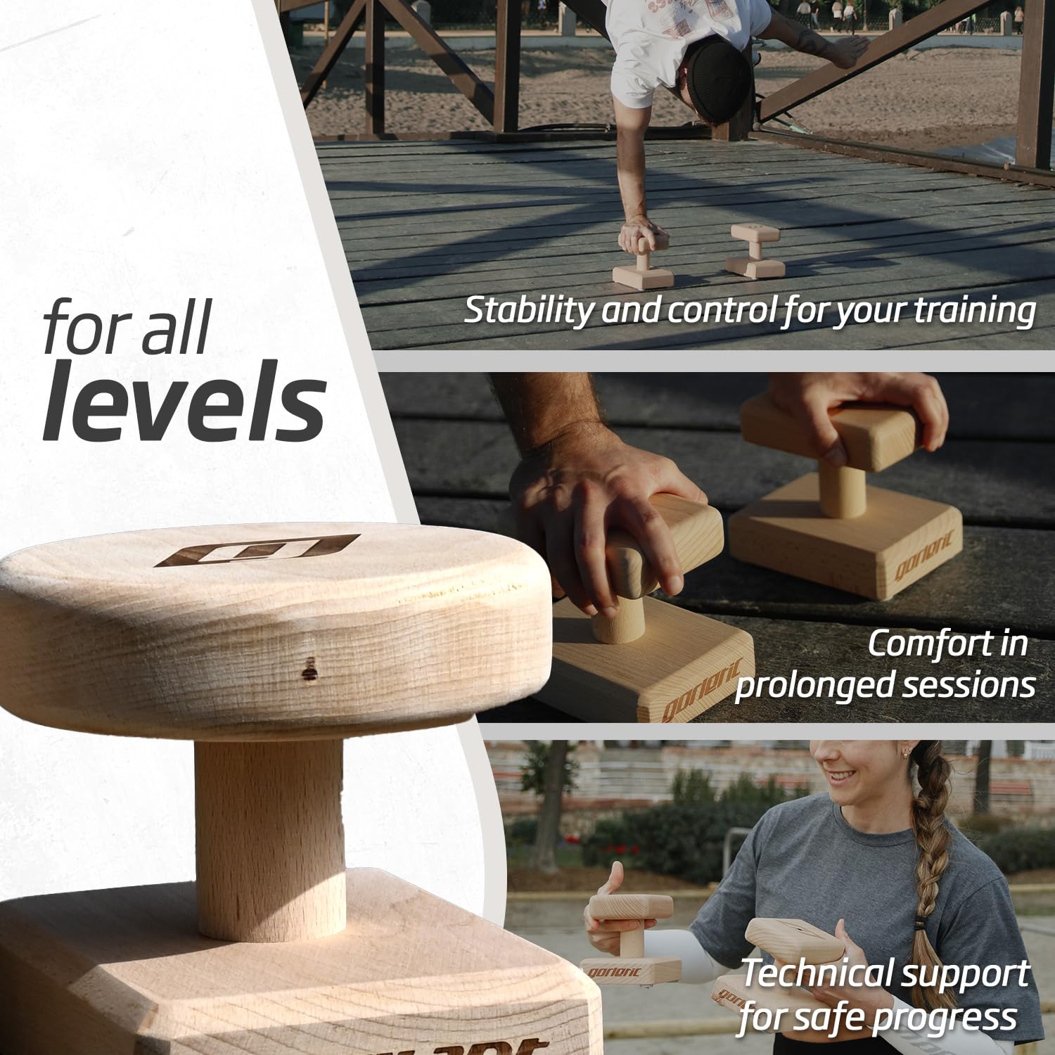 Gorletic Canes BASIC - Handbalance Balance Blocks in Beech Wood (14 cm Height) with Non-Slip Bases - Handstand Blocks (Round Base) - Image 2