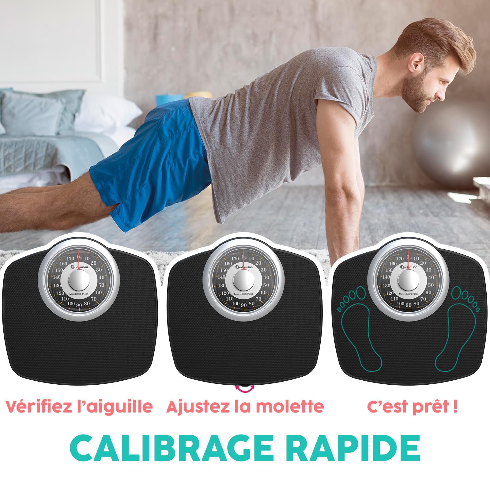 Adamson A25 Balance Pèse Personne Analogique - Nouveauté - Jusqu'à 160kg, Surface Antidérapante, Chiffres Extra Larges, Pèse Personne Mécanique, Garanti 20 Ans - Chambre et Salle de bain - Gold