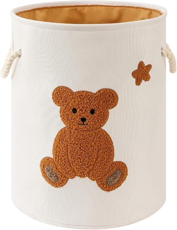 INough Panier à Linge Étroit pour Nursery en Toile avec Cordon Ours - 42 L