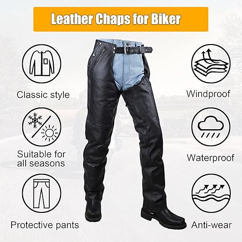 Miniatura 6 de GARGOYLE BELLS Chanclas de cuero para motocicleta para hombres y mujeres, pantalones de cuero suave con abertura para motociclista