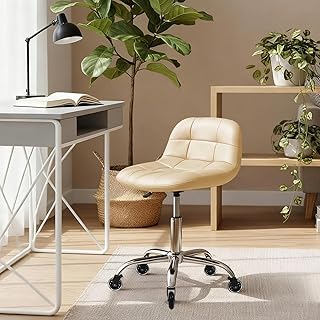 Rolling Stool Chair with Wheels, Height Adjustable stool with Back Support, Heavy Duty Rolling Vanity Chair with PU Leather Cushion for Salon Massage Kitchen Vanity Tattoo Esthetician Dentist(White)