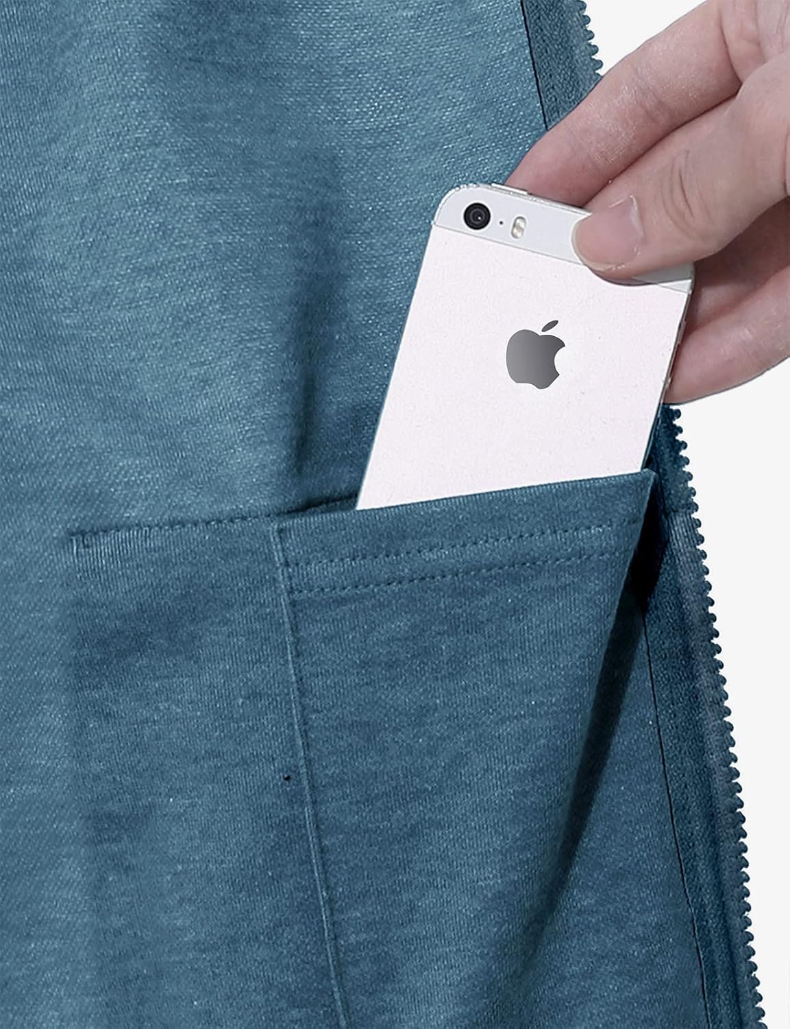 Ohoo Mens Slim Fit Long Sleeve Lightweight Zip-up Hoodie With Kanga Pocket Dcf136-smokey Blue(inside Pocket) Medium