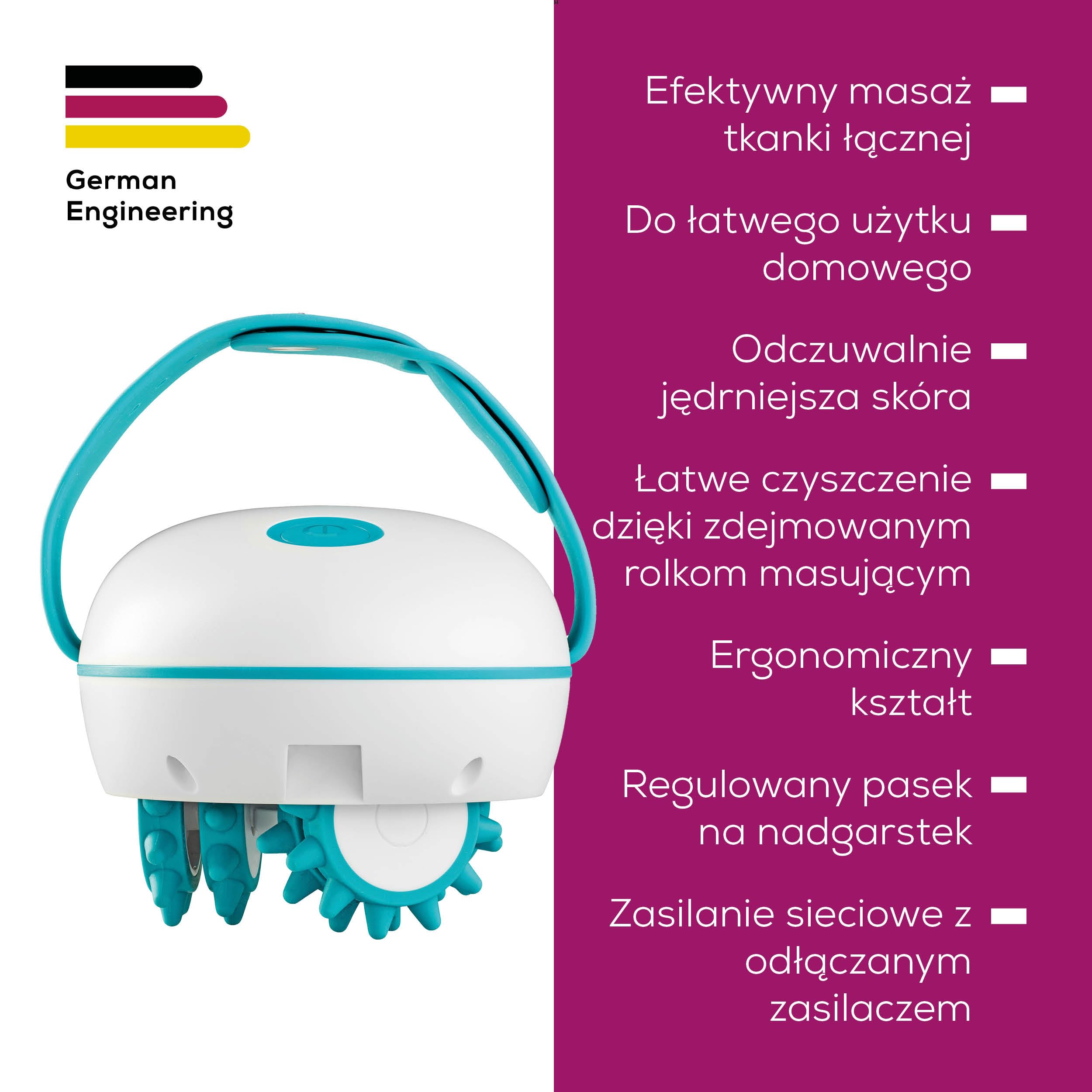 Beurer CM 51 Aparat do masażu antycellulitowego zapewniający jędrniejszą skórę, skuteczny masaż tkanki łącznej, elektryczny wałek masujący z 2 poziomami intensywności i regulowanym uchwytem