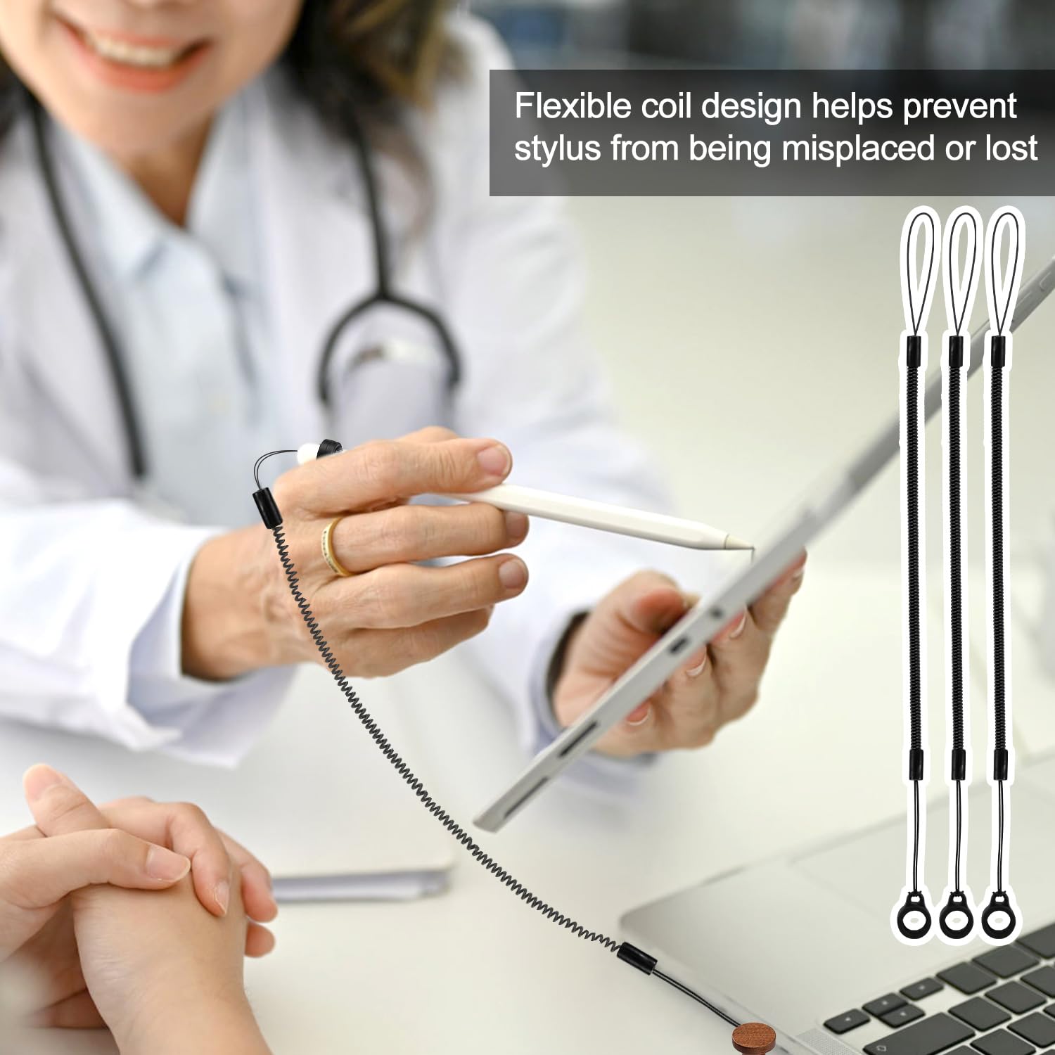Lot de 5 cordons élastiques en silicone rétractables pour stylet tactile anti-perte de tablette stylo spirale vers attache stylo à dessin à écran tactile