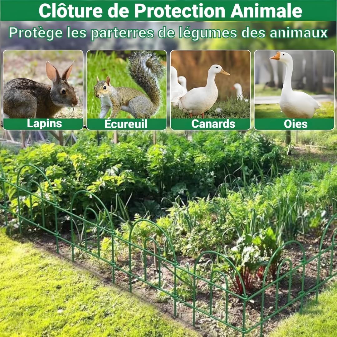 Amagabeli Clôture de Jardin en Métal 46cm(H) x 43cm(L) (35 Panneaux, Longueur Totale 15.3m) Creusage Barrière pour Animaux Clôture Métallique Décorative pour Chien Cour Terrasse Extérieur Vert