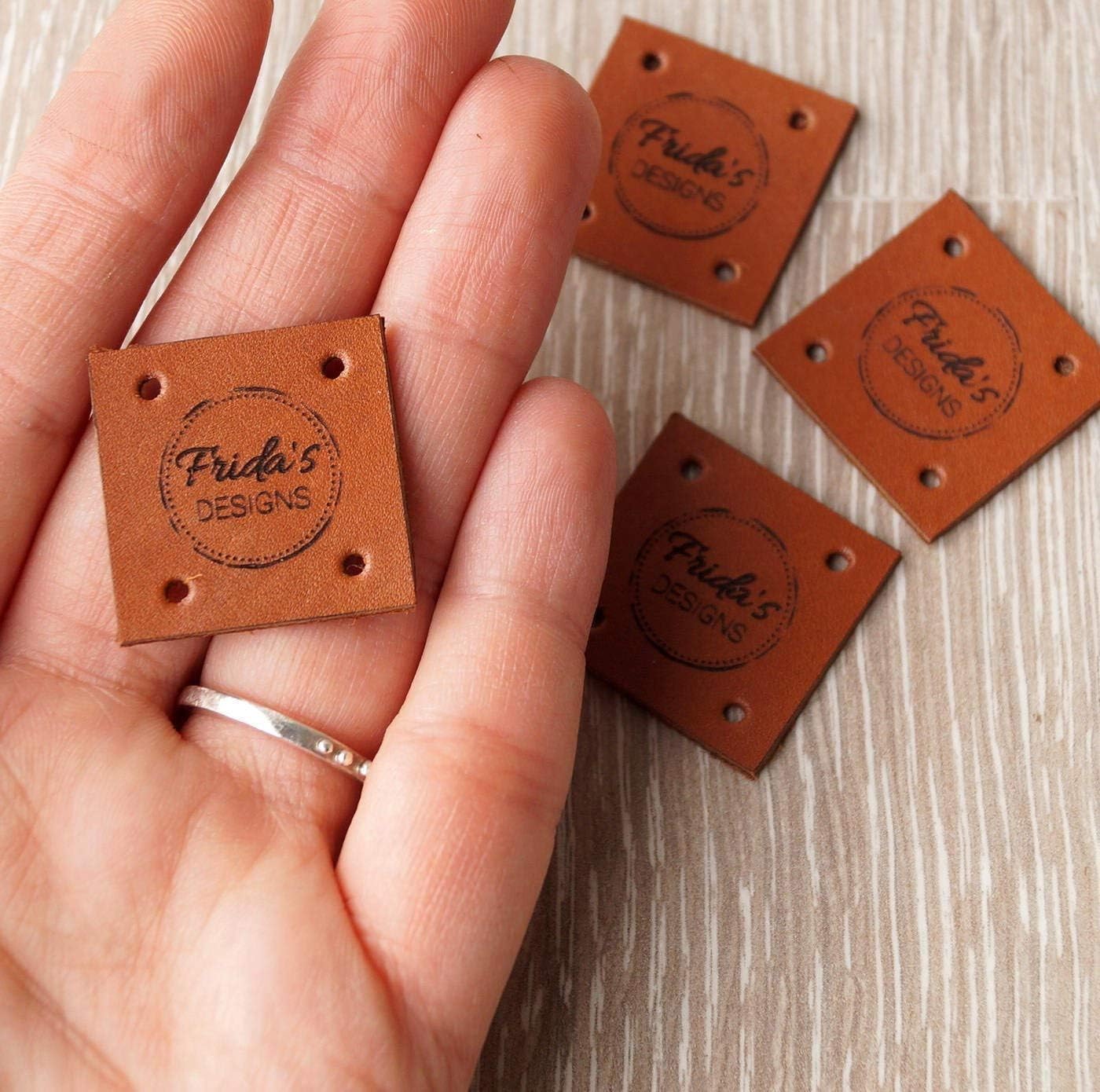 Leather knitting labels, custom clothing labels, personalized leather labels, care labels, Handmade custom label tags, set of 25