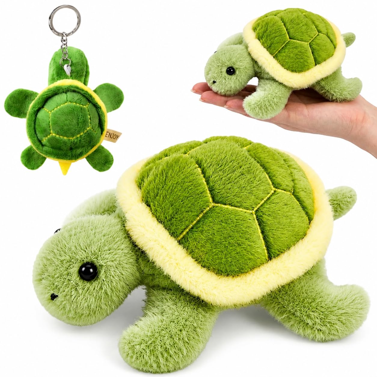 Wtoawgt 2 PCS Turtle Teddy, Turtle Plush Toys for Stress Relief and Emotional Support, Soft Plush Toys with Keychain for Travel and Home Use, Cuddly Companion for Bedtime and Car Rides