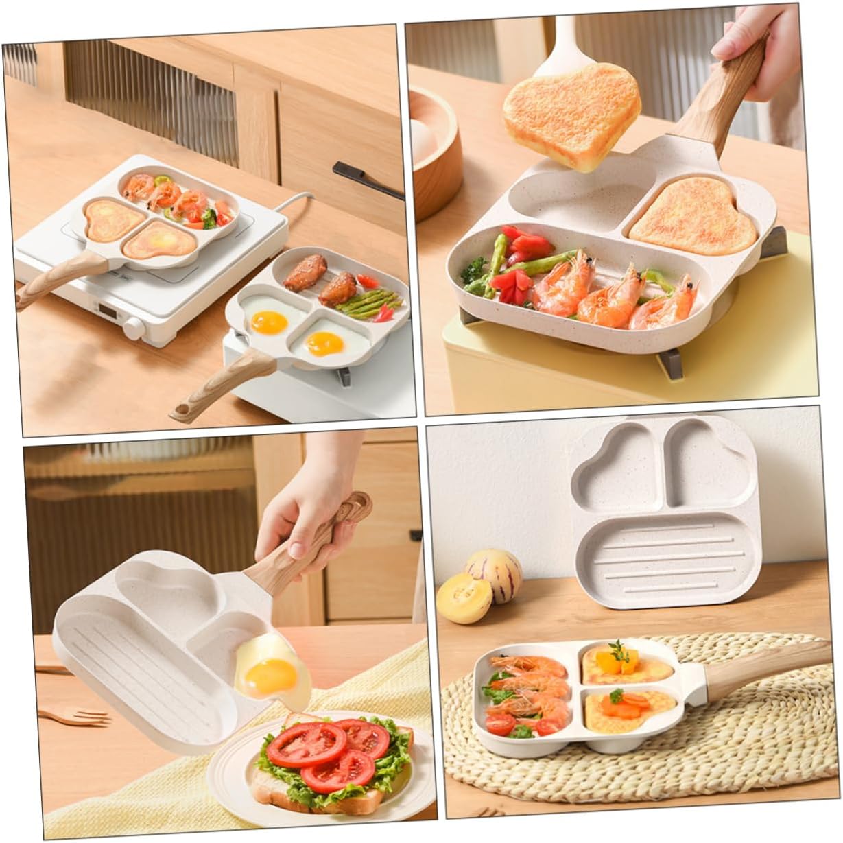 Multi-functional Nonstick Egg Frying Pan Convenient Pancake Egg Cooker Adorable Heart-shaped Breakfast Tool for Gas Induction Stoves