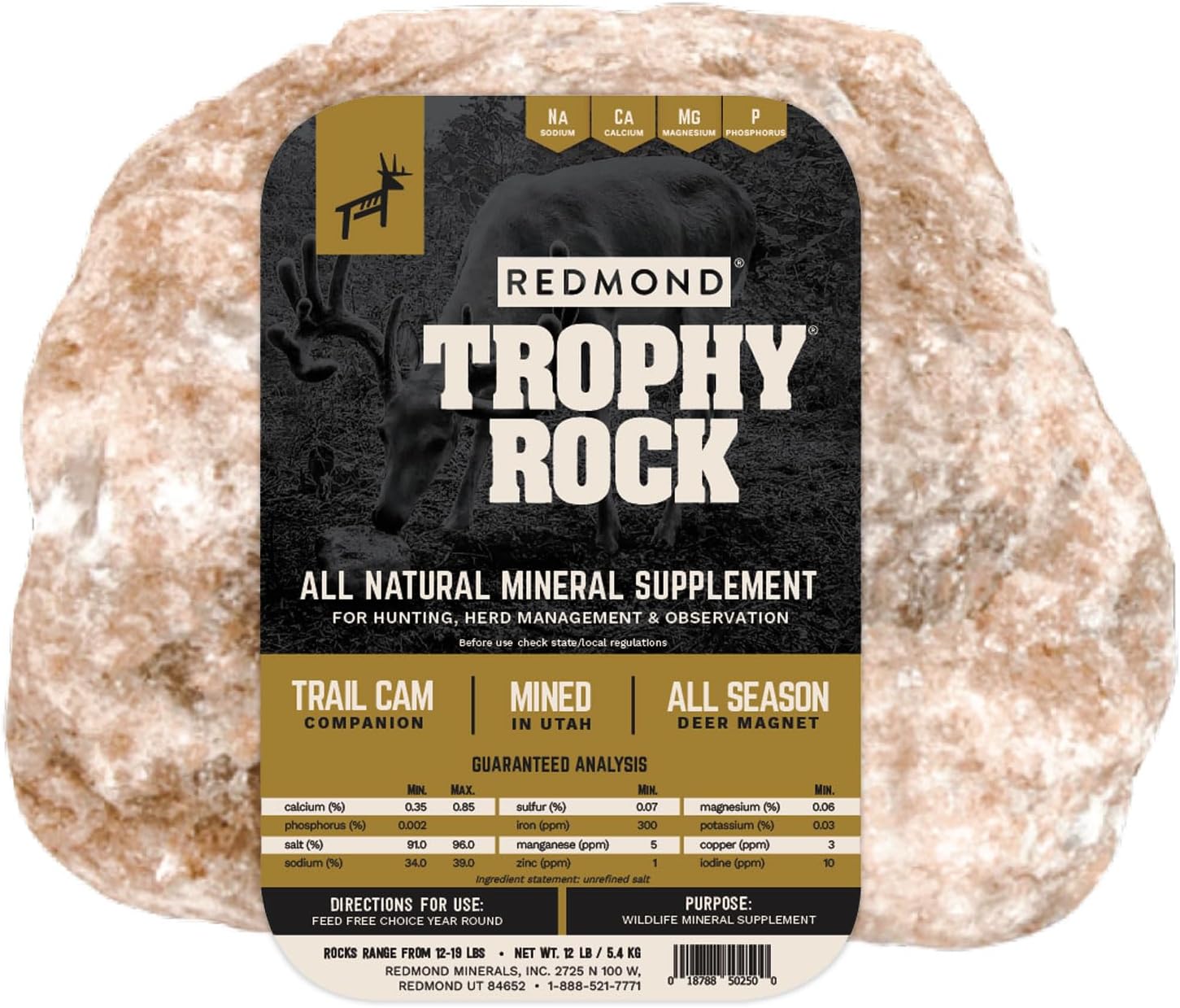 Redmond All-Natural Mineral Rock/Salt Lick, Attract Deer and Big Game 12 pounds
