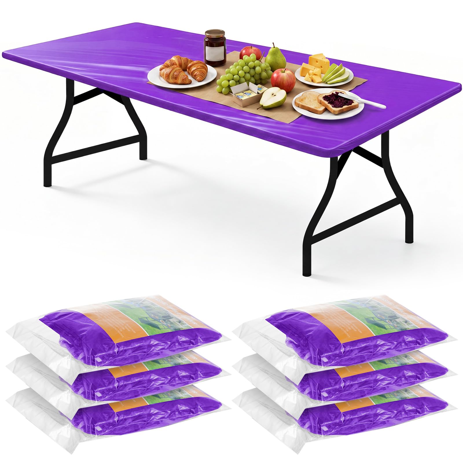 Photo 1 of Boao 6 Pcs Disposable Plastic Tablecloth Parties Picnic Table Covers with Elastic Fitted Elastic Plastic Table Cover Rectangle Waterproof for Indoor Outdoor Picnic Camping(72 x 30 Inch,Purple)