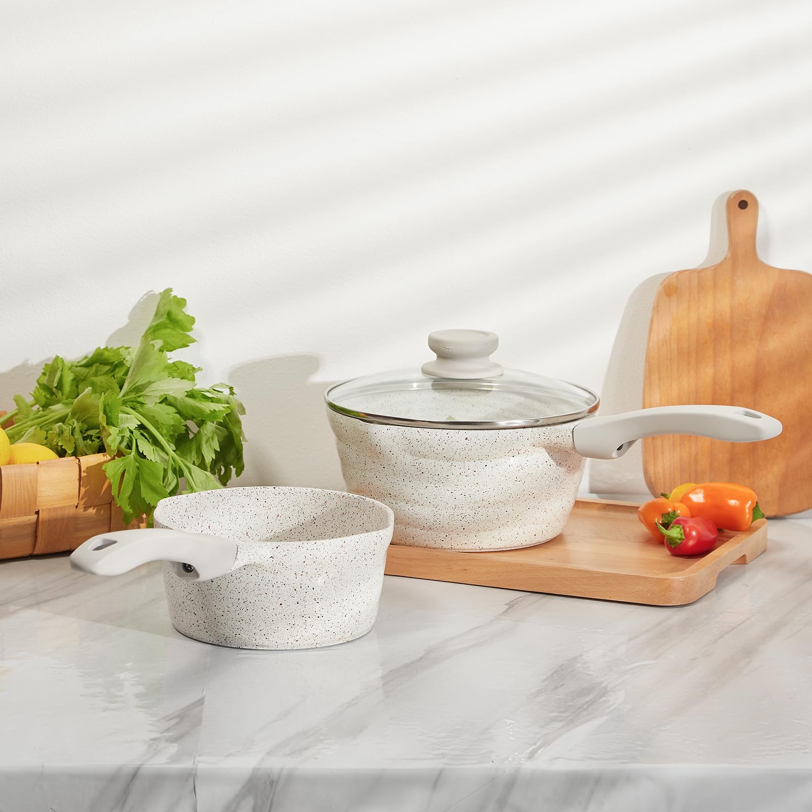 ROSSETTO Set de 2 Casseroles Ø 16 cm + Ø 20 cm Feux Induction, Revêtement Anti-adhésif Sans PFAS, Sandstone