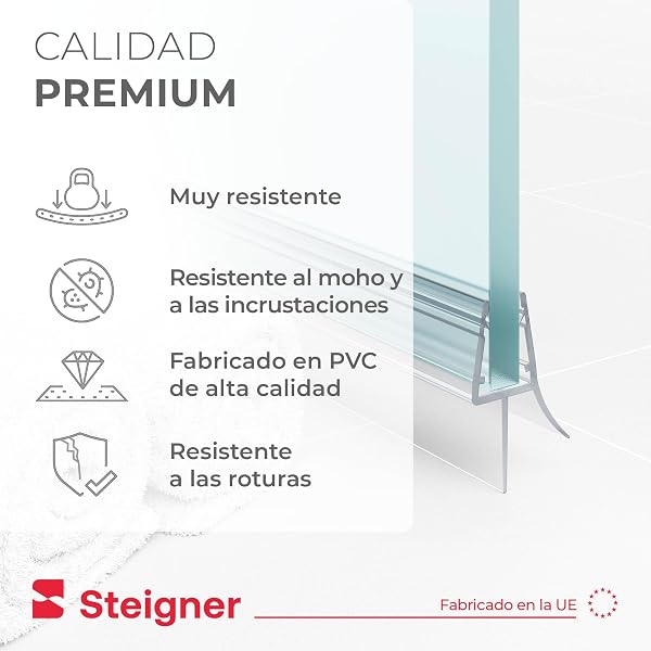 STEIGNER Junta mampara ducha UK13 90 cm (1 ud.) transparente - Junta vertical para ducha angular o pentagonal con puerta 3,5-5 mm - Protección contra fugas, Ajuste perfecto, Fácil instalación - 4