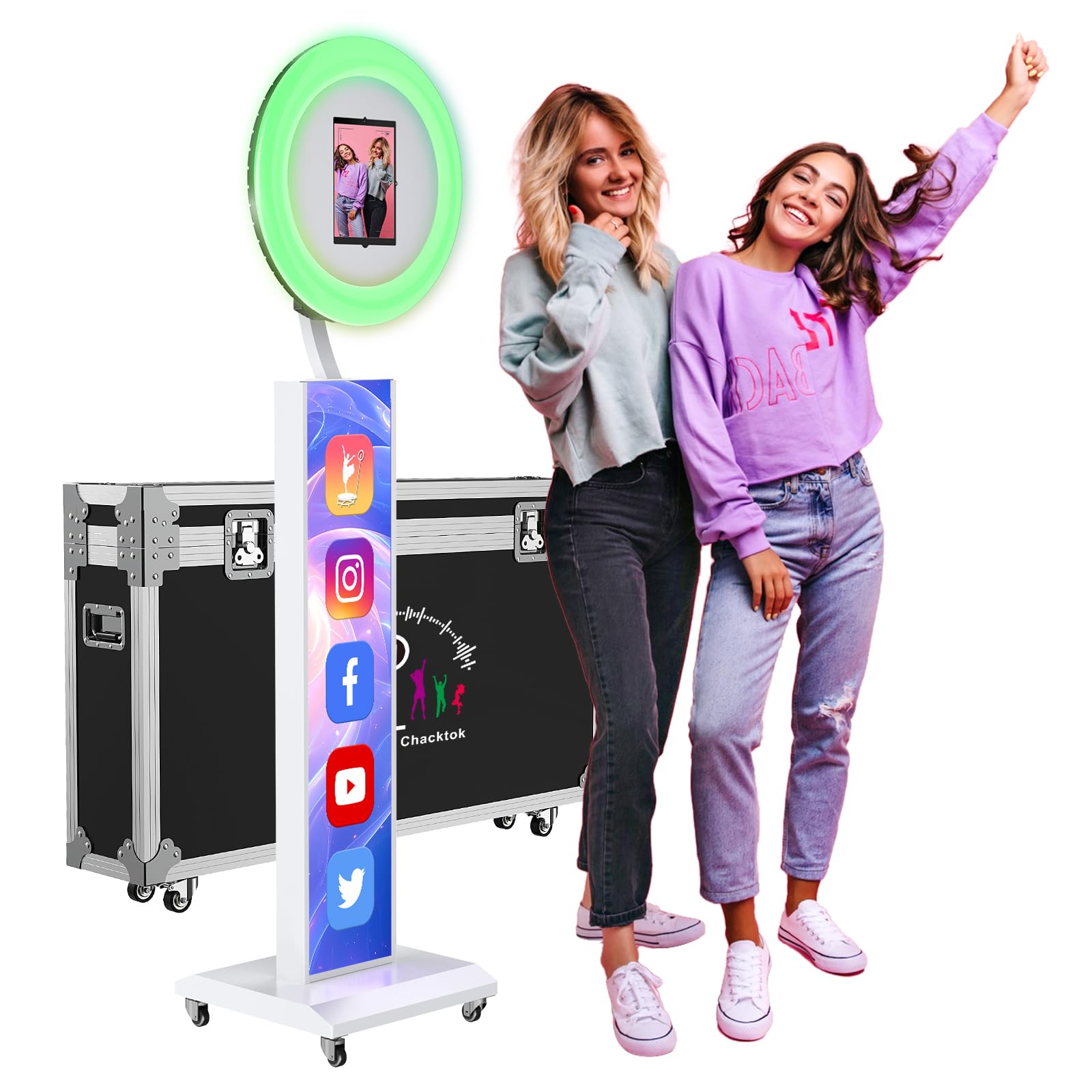 JIYANG Photo Booth with Flight Case,Photo Booth Stand Shell with ChackTok PhotoBooth VIP Member,APP and Remote Control,Music Sync,Wedding and Events