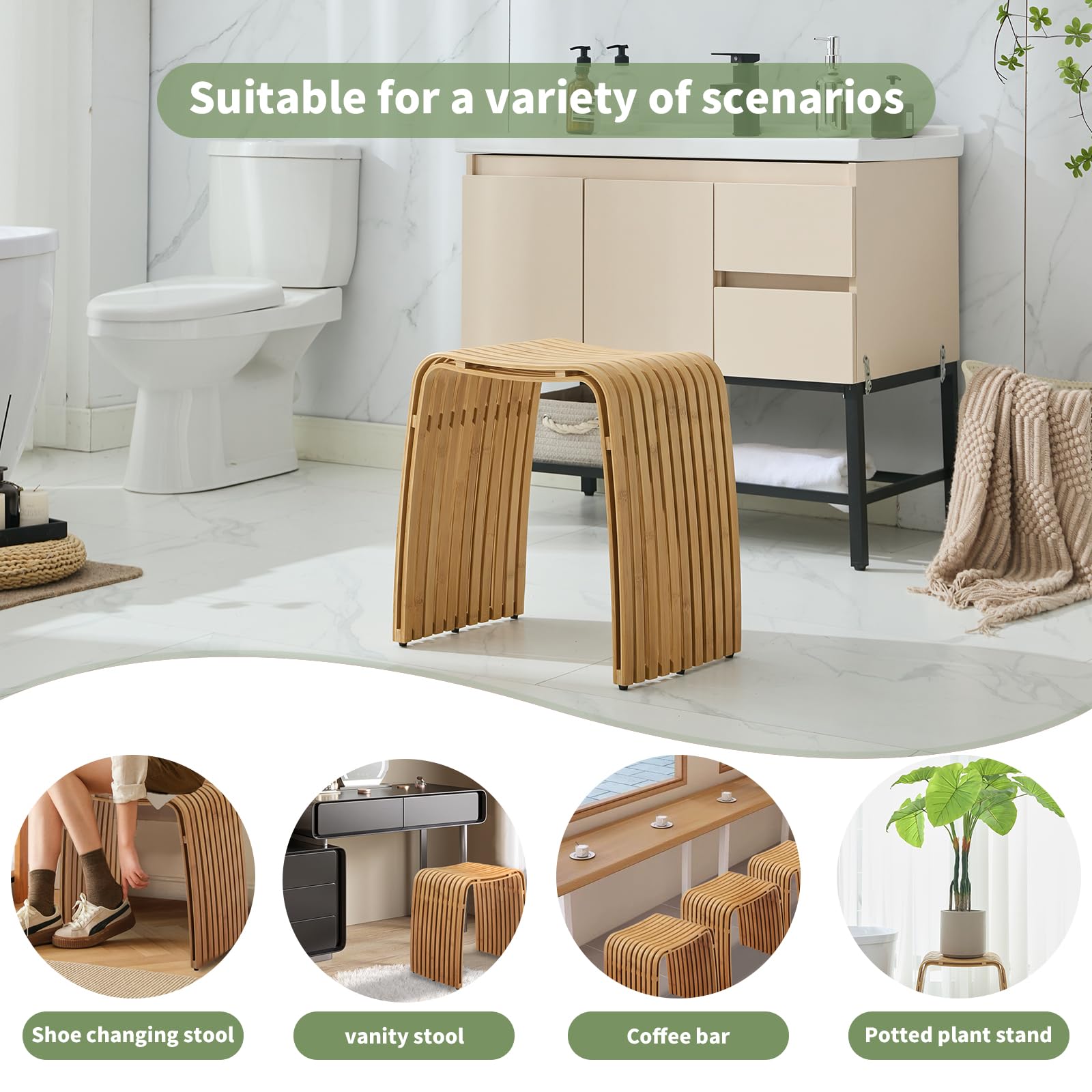 Bamboo Shower Bench, Waterproof Non-Slip Bath Stool,Sturdy Stable — Amazon image 5