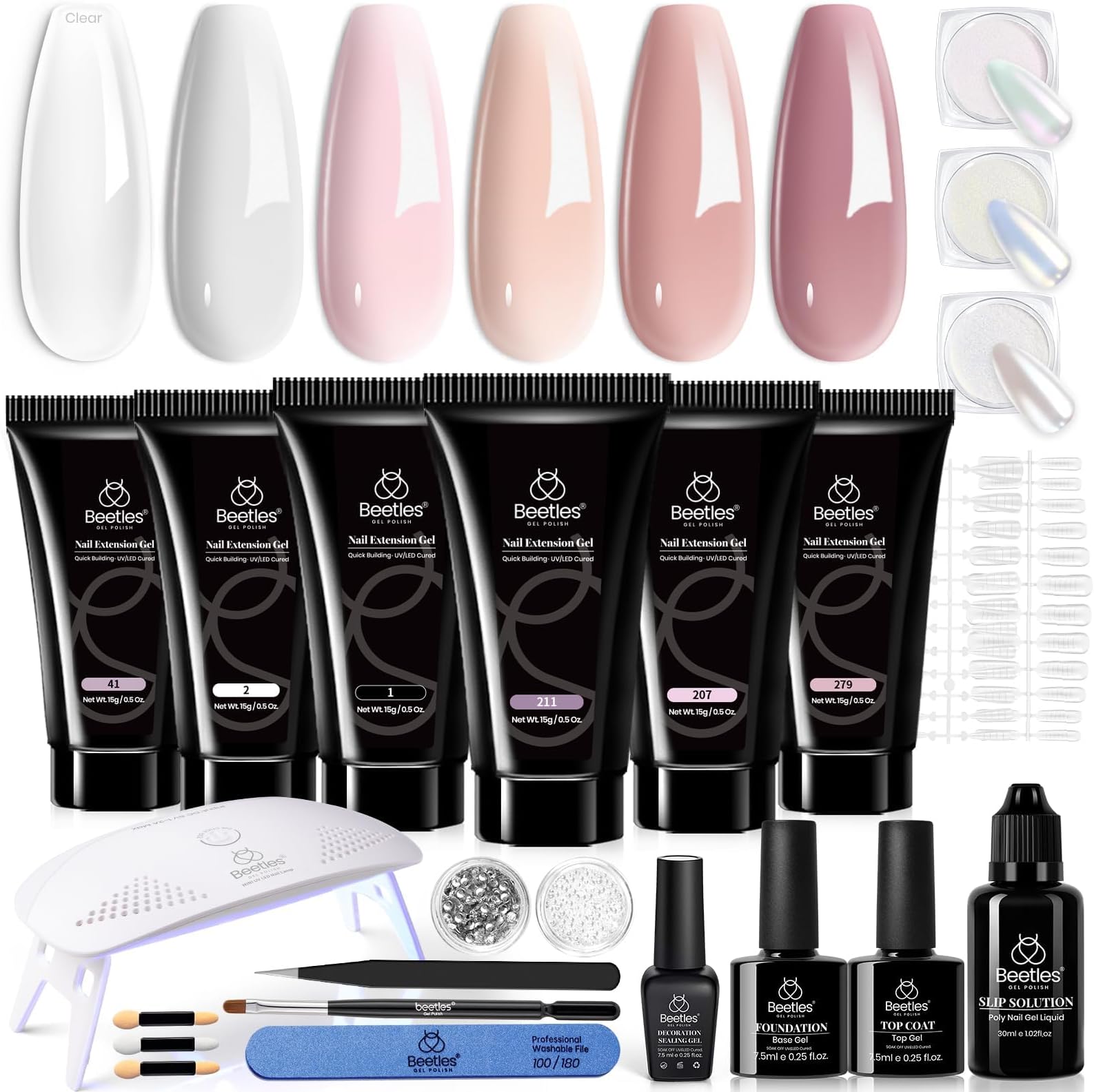 beetles Gel Polish Poly Nail Gel Chrome Nail Powder Kit 22 Pcs Glazed Donut Nails Mirror Effect Chrome Powder for Nail Extension Nail Art DIY Home, UV & LED Needed