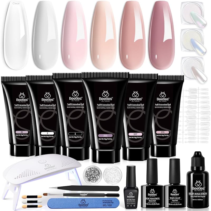 Poly Nail Gel Chrome Nail Powder Kit 22Pcs | Glazed Donut Nails Mirror Effect Chrome Powder for Nail Extension Nail Art DIY Home, UV & LED Needed