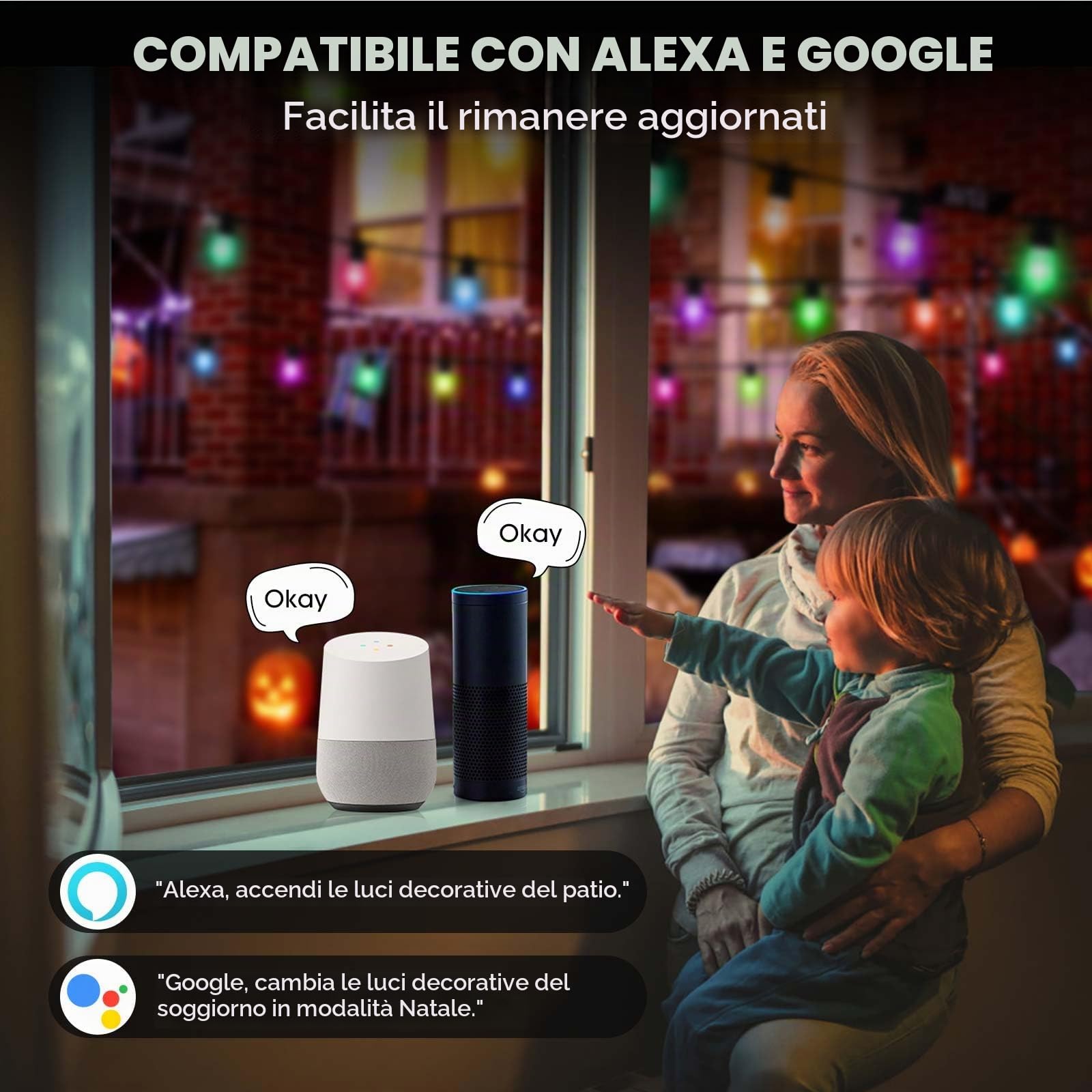 Catena Luminosa Esterno, 30M Smart RGB Lampadine Luci Stringa Controllo Remoto/APP con Alexa, IP65 Impermeabile, Sincronizzazione della Musica per Giardino Natale Matrimonio