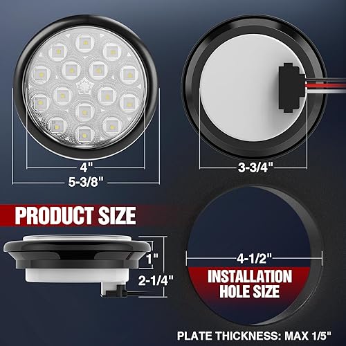 Miniatura 2 de NBXPOW 2 luces LED de remolque de 4 pulgadas, luces traseras de freno con ojal y enchufe, lámparas de marcador de espacio lateral selladas al ras,