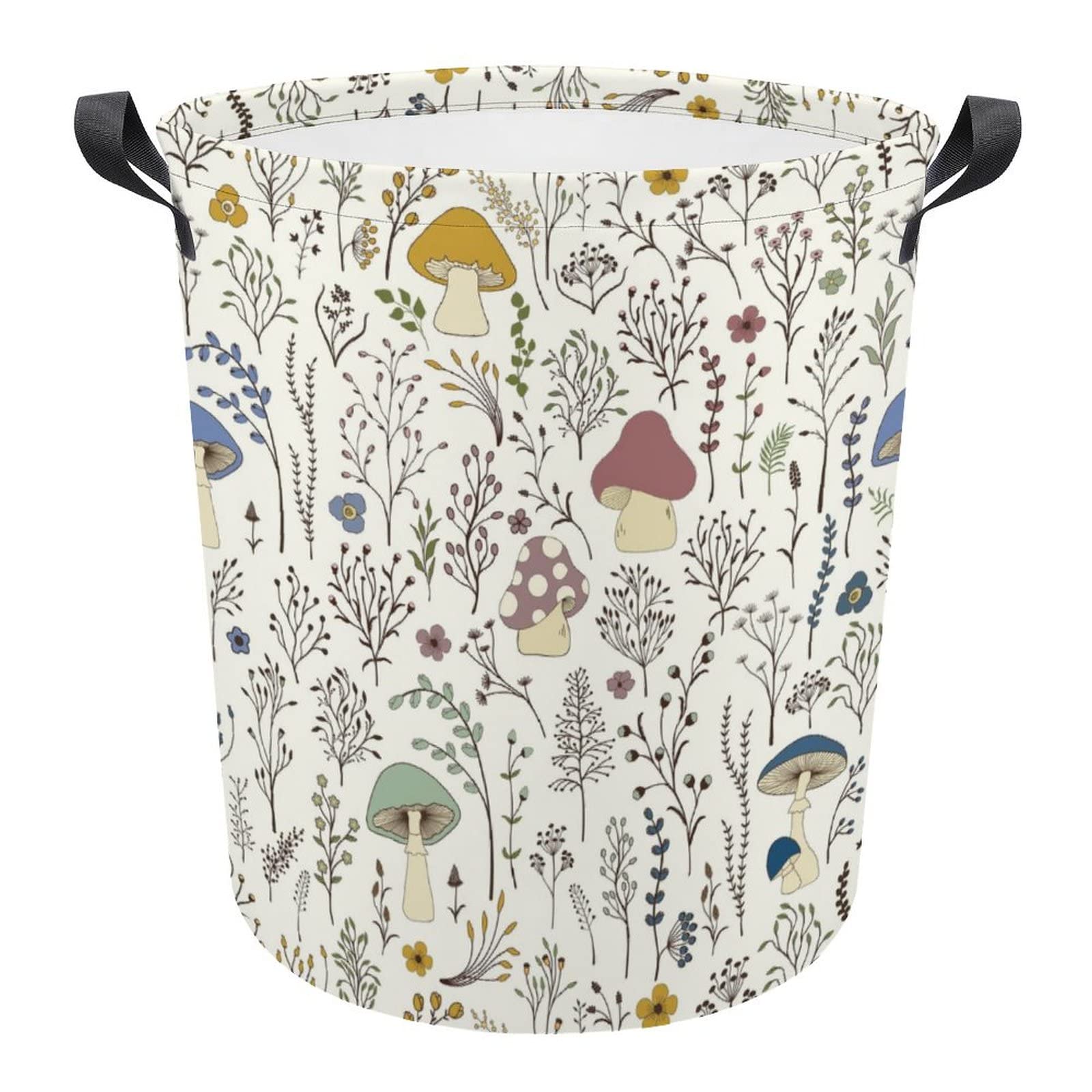Homeoanimal Mushroom Laundry Basket, Waterproof Collapsible Storage Basket, Round Dirty Clothes Hamper With Handles For Bedroom Room Toy Storage