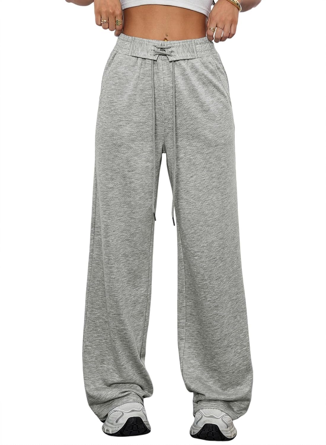 Aleumdr Women's High Waisted Wide Legs Sweatpant Casual Drawstring Sweat Pants Workout Athletic Joggers with Pockets