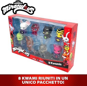 Bandai - Miraculous Tikki, Plagg, Trixx, Wayzz, Pollen, Nooroo, Fluff and Duusu 8 Kwamis Pack - Mini Figure Collection-P50532, P50532, Multi-Colour