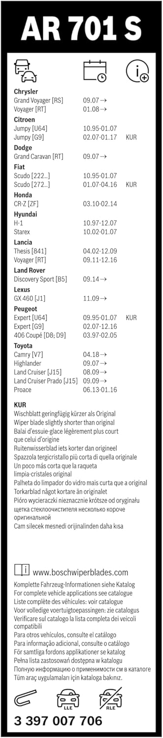 Bosch 3397007706 Wischblatt Satz Aerotwin Nachrüstungsset AR701S, Länge 650/500 mm