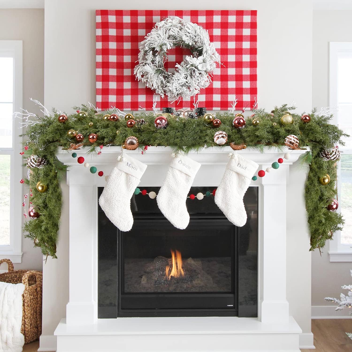 DearHouse 6.01Ft Christmas Garland Pine Cypress Artificial Greenery Garland,Artificail Pine Christmas Garland for Holiday Season Mantel Fireplace Table Runner Centerpiece Décor - Image 3