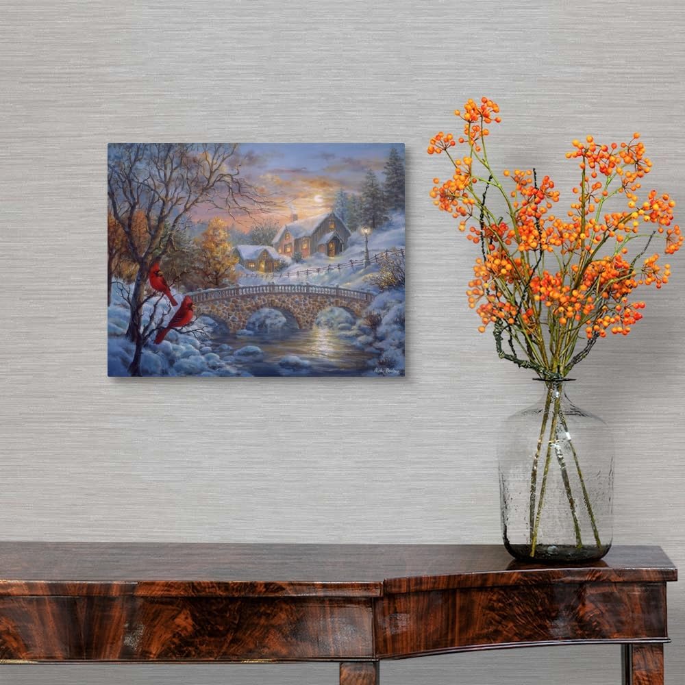 CANVAS ON DEMAND Winter Sunset Canvas Wall Art Print by Nicky Boehme, Contemporary, Home Decor, Winter, Christmas Artwork,14" x11in