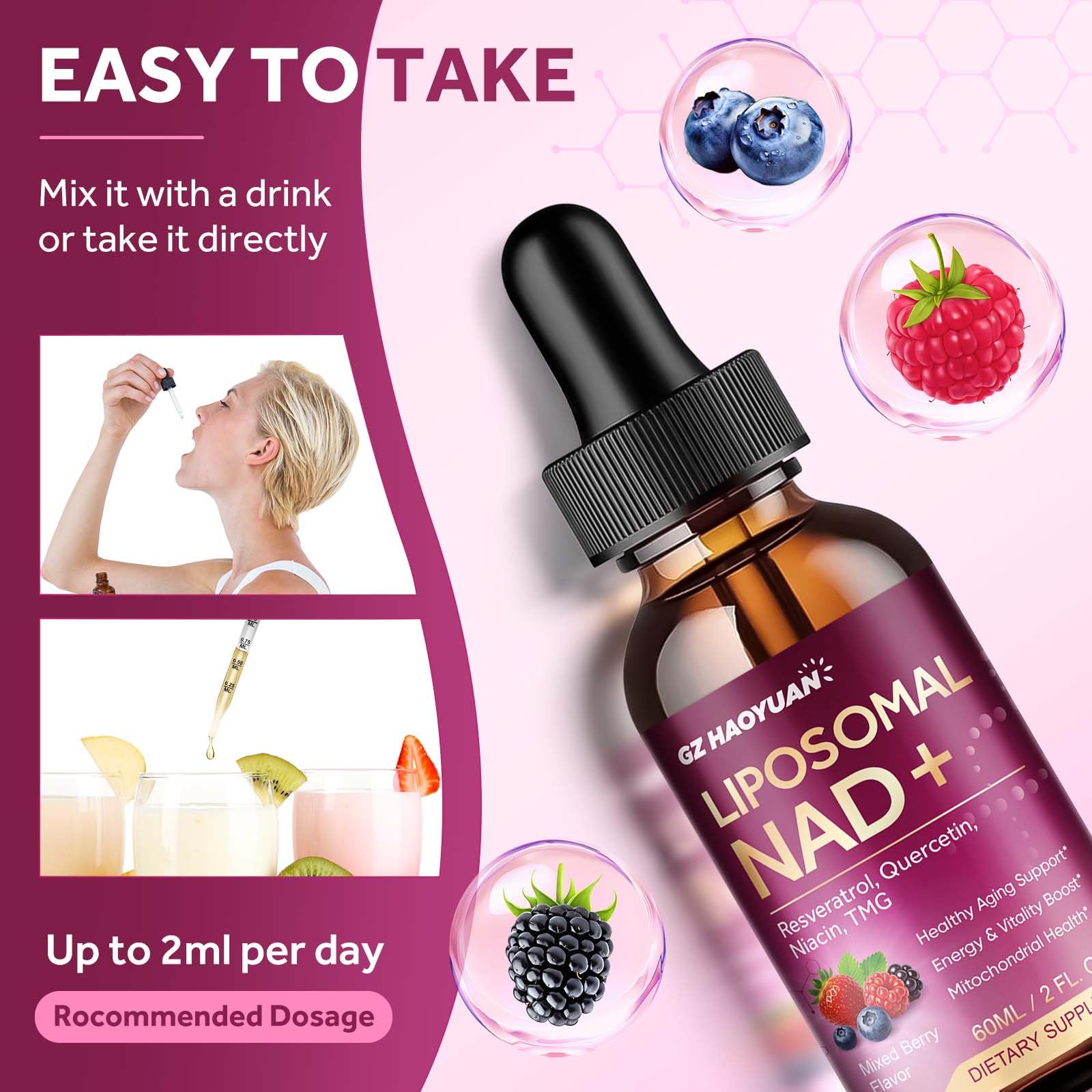 Liposomal NAD Supplement - 1200mg NAD+ Liquid Drops for Women with Nicotinamide, Resveratrol, Quercetin, TMG, Black Pepper Extract - Brain & Cellular Mitochondrial Health,Anti-Aging,Longevity,4 Fl Oz — Amazon image 7