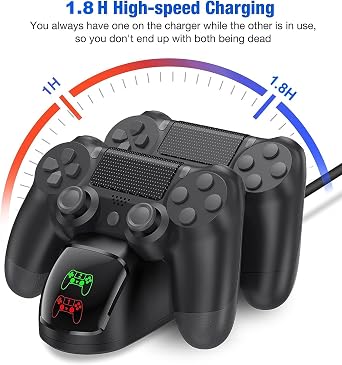 PS4 Controller Charger Dock Station with Charging Cable,1.8Hrs Fast Charge PS4 Remote Charging Station, Replacement for PlayStation 4 Dualshock 4 Charger for PlayStation 4 Games