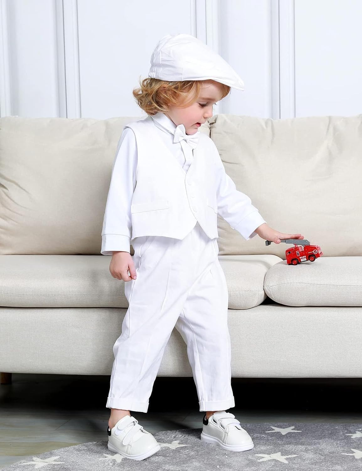 A&J DESIGN 5pcs Baby Boys Suit, 12 Months - 3T, Shirt & Pants & Vest & Hat & Bow Tie