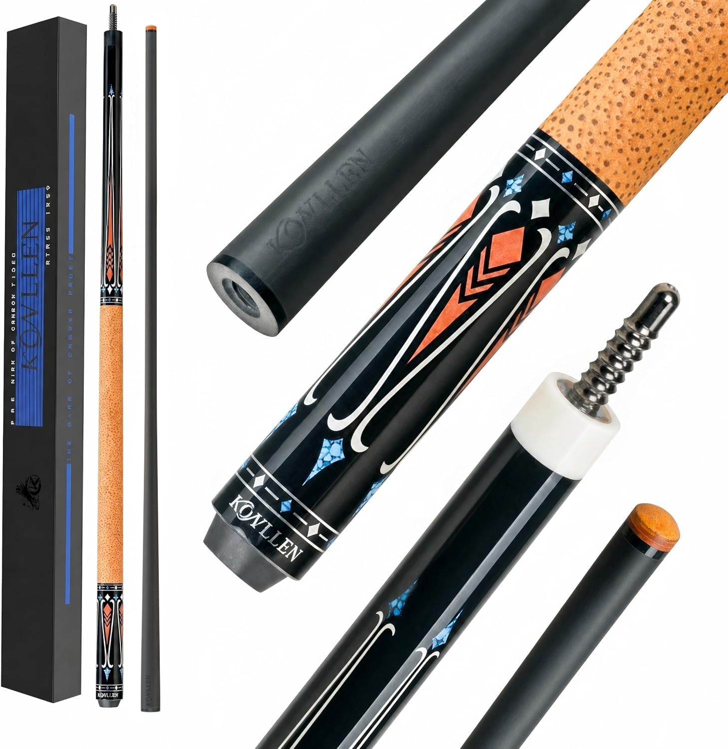 KONLLEN Carbon Fiber Pool Cue Low Deflection Pro Taper Billiard Cue | 12.5mm Tip with 3/8x8 Joint provides balanced feedback and consistent control for practice and league play.