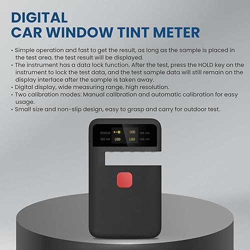 Vista 4 de Medidor digital de tinte para ventana, medidor de transmisión de película solar de 0.512 in de grosor, con calibración automática, medidor
