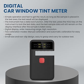 Digital Window Tint Meter 13mm Thickness Solar Film Transmission Meter with Automatic Calibration 3-in-1 UV IR Rejection Meter for UV, VLT, Infrared Light (IR) (Model AMT535)