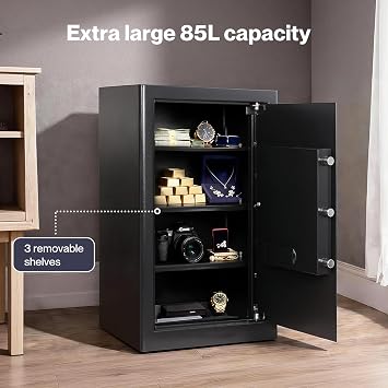 Levede 85L Large Fireproof Safe – Security Safe Lock Box with Keys & Alarm, Includes A4 Fireproof Bag for Home/Office, Fire Safe Money Safe for Cash & Jewellery Storage