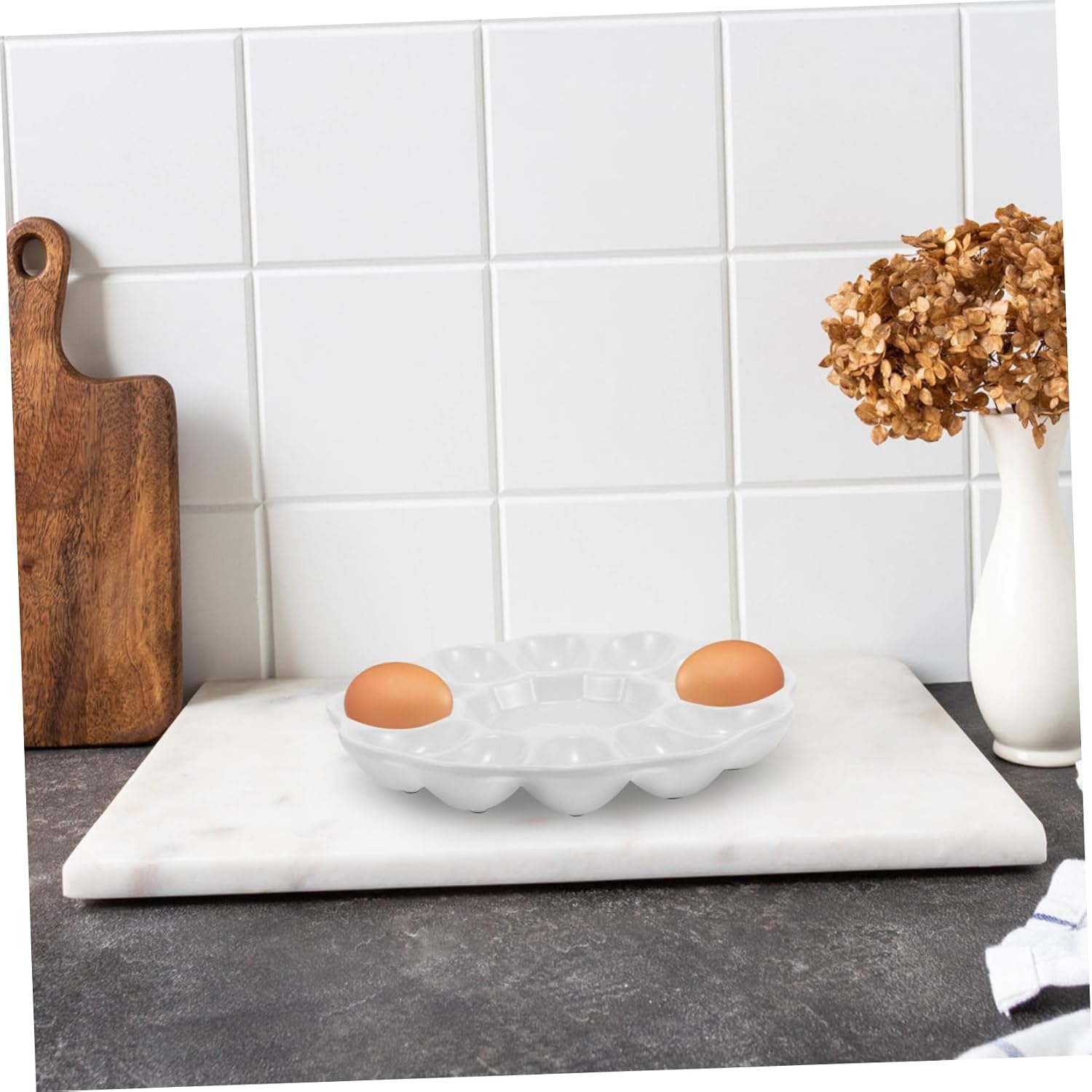 Easter Egg Serving Tray Ceramic Deviled Egg Platter Decorative Appetizer Dish for Holidays Dishwasher Safe for Parties Gatherings