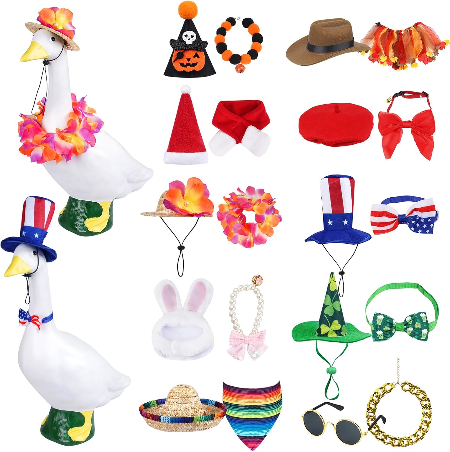 10 Set Holiday Porch Goose Summer Outfits All Seasons Goose 4th of July Outfits for 17-23" Lawn Porch Goose for Patio Yard Decor