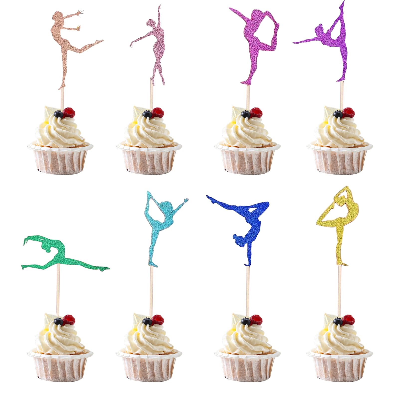 JEKUGOT 32Pcs Gymnastics Cake Toppers Girls, Ballet Decorations for Sports Party Supplies, Glitter