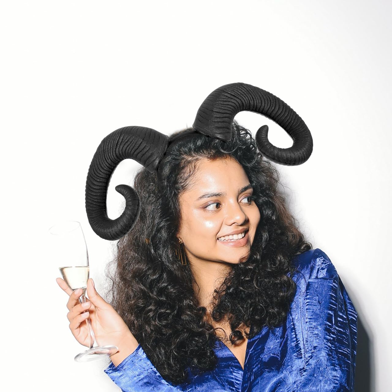 Luxshiny Devil Horns Headband for Women Men, Black Gothic Sheep Goat Horn Hair Band with Elastic Fit for Halloween Cosplay - Image 3